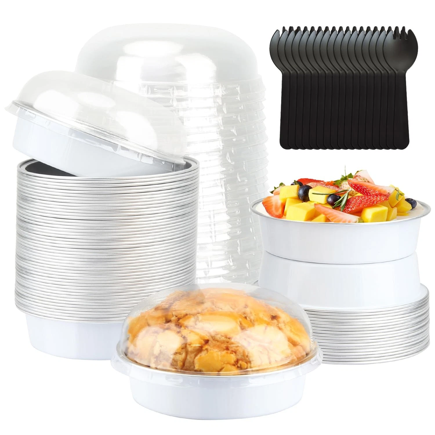 4” Small Cake Tins with Lids 50 Pack, Foil Mini Cake Pans,8oz Disposable Rame...