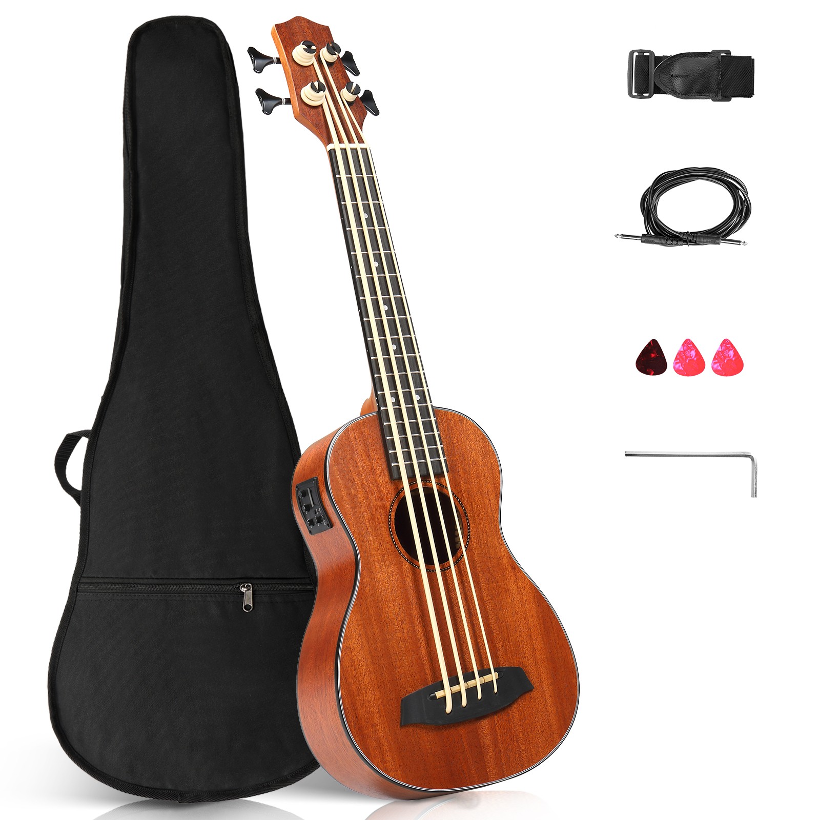 30-inch Ukulele Bass Mahogany Body with EQ, Wooden With Bag Beginner Kit