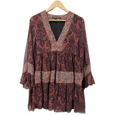 Zara Woman Boho Patchwork Paisley Mini Dress Medium 