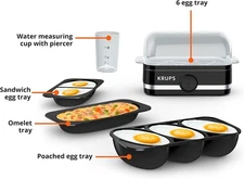 KRUPS: Simply Electric Plastic and Stainless Steel Egg Cooker 6 Eggs 400 Watts!!