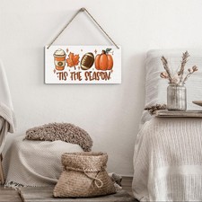 Autumn Fall Decorations Wooden Door Wall Hanging Sign Thanksgiving 12 X 6 Inch