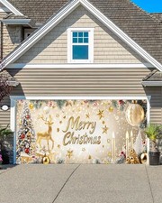 13X6ft Christmas Garage Door Decorations, Merry Christmas Gold Garage Door Co...