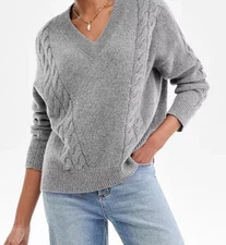 NWT Charter Club Women Long Sleeve 100%  Cashmere Luxury Gray Sweater,Sz.PM,$199