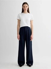 Everlane Women's High Rise Wide Leg Buttersmooth Pant Navy 10R Career Minimalist