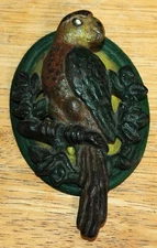 Vintage HUBLEY Cast Iron Parrot Door Knocker Original Paint