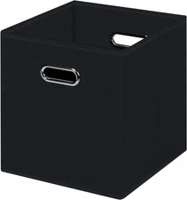 Black Foldable Storage Cubes Bins , Fabric Storage Box Cubes Organizer Baskets w