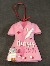 Pink Scrubs Uniform Nurses Call the Shots Christmas Ornament 3.75"