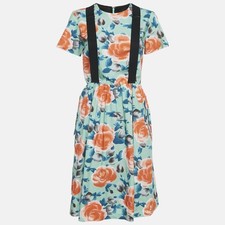 Marc Jacobs Green Floral Print Cotton Suspender Detail Short Dress M