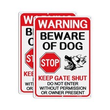 Large Beware of Dog Signs - 2 Pack - 14 x 10 Inches Rust Free .040 Aluminum R...
