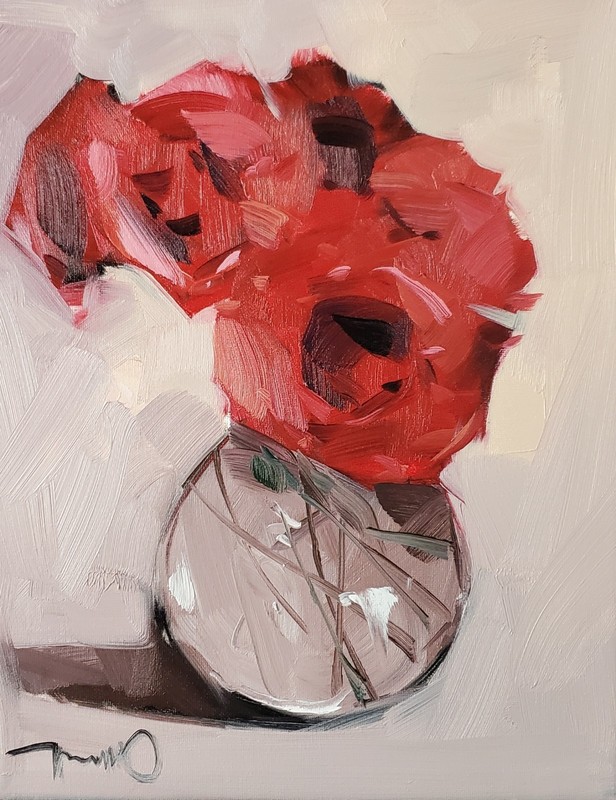 Big Red Flowers Glass Vase PRINT of Oil Painting by Artist Jose TRUJILLO 16x20