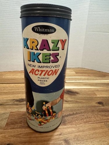 1950s Whitman Krazy Ikes  Building Snap Plastic Toys in Canister