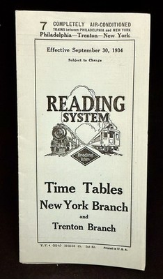 Reading Railway Time Tables- New York & Trenton Branch (Sept 30, 1934)