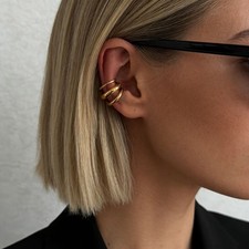 Vintage three-layer winding ear clip stainless steel golden ear clip without