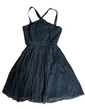 J. Crew Chiffon Black Dress In Silk Chiffon Black Halter LBD Party Formal Sz 4