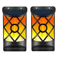 Set of 2 Solar Flame Lights Outdoor Waterproof Flickering Flames Wall Light 