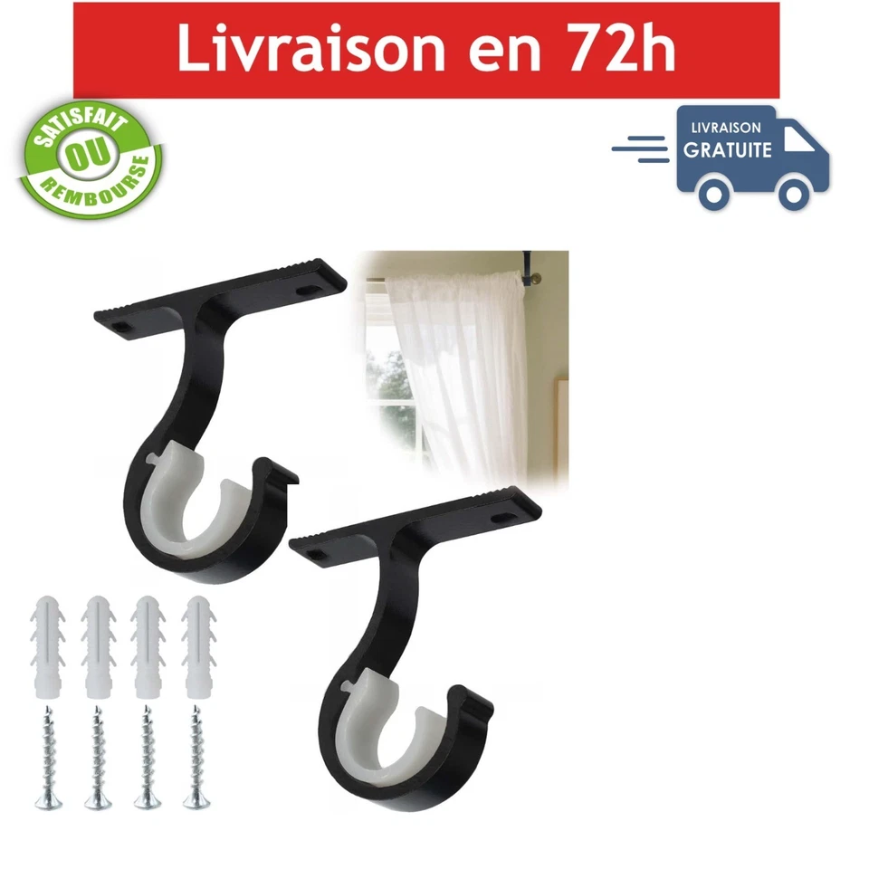 Supports tringle à rideaux 20-28 mm lot de 2 alliage aluminium - Photo 1/1