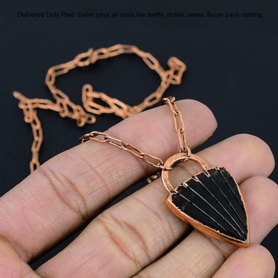 Copper Carved Black Onyx Gemstone Electroformed Trendy Chain Daughter Necklace