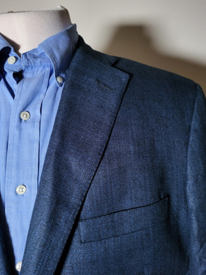 42R Bespoke TOM JAMES Blue Black Wool Tweed Blazer Sport Coat Jacket Full-canvas
