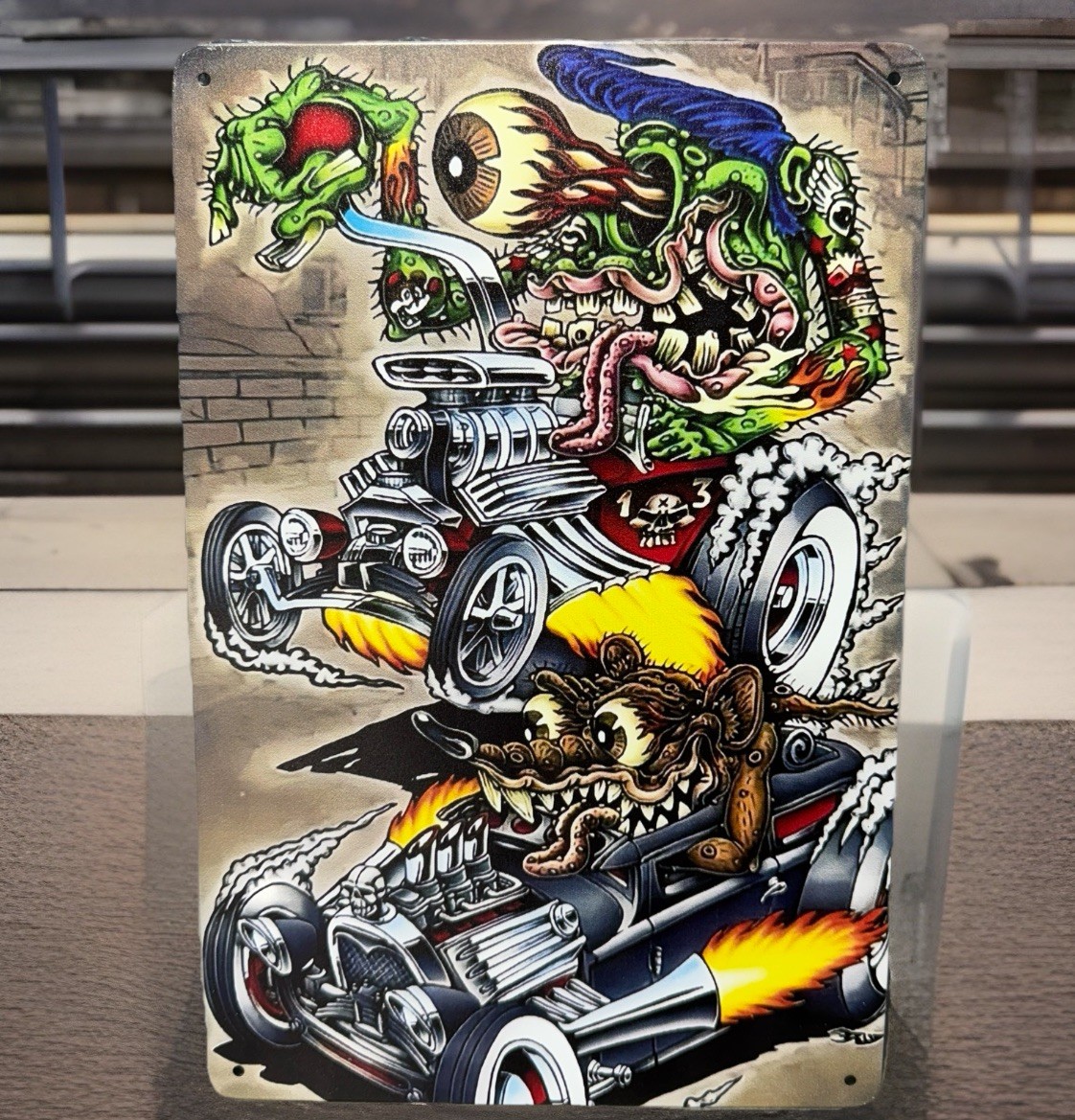 🔥RAT FINK Ed “Big Daddy” Roth RF Hot Rod 12x8” Metal Sign