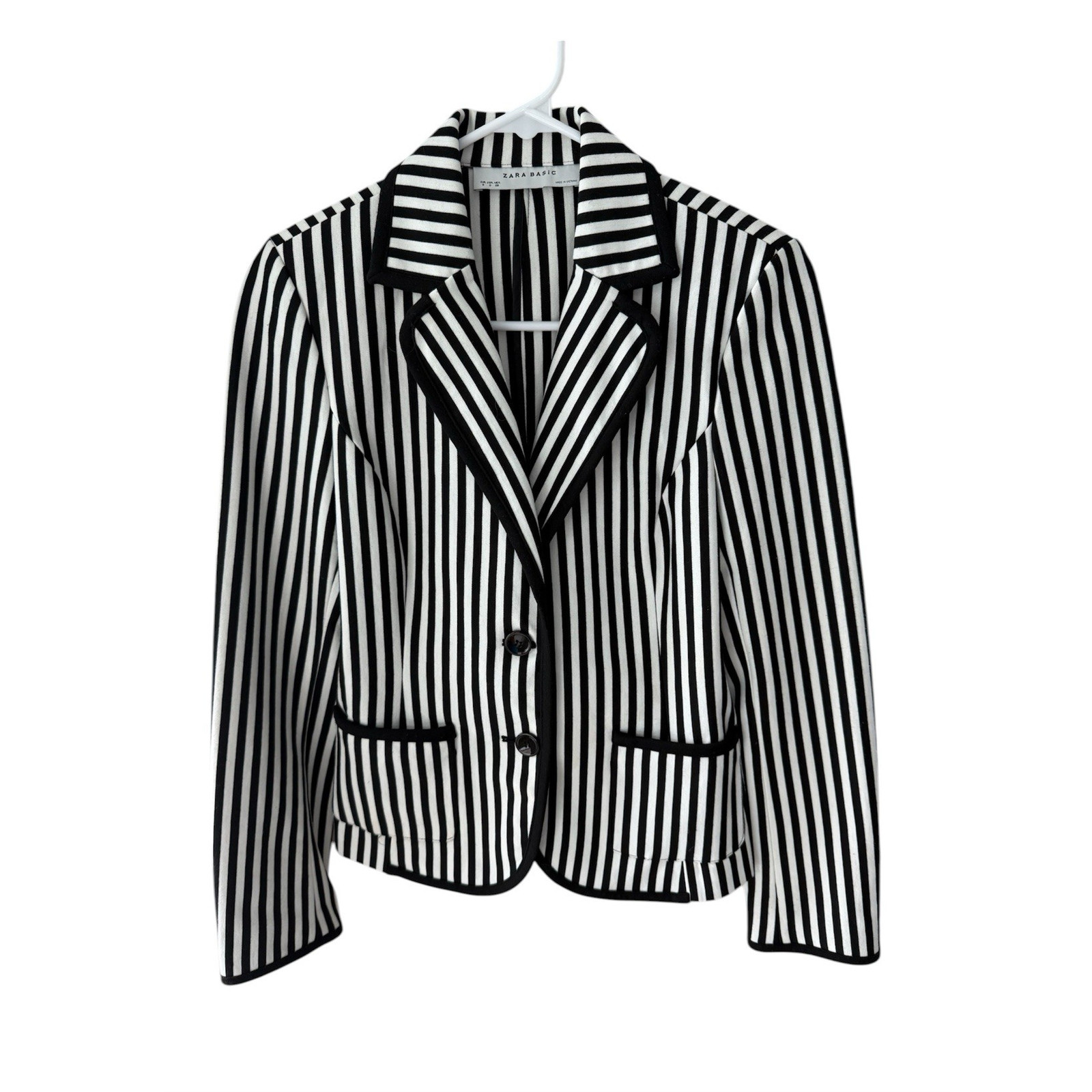 Zara Basic Black White Striped Notch Lapel Two-Button Blazer Jacket Size S