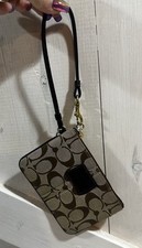 Coach Wristlet Wallet Tan Brown Black Patterned Zippered Authentic