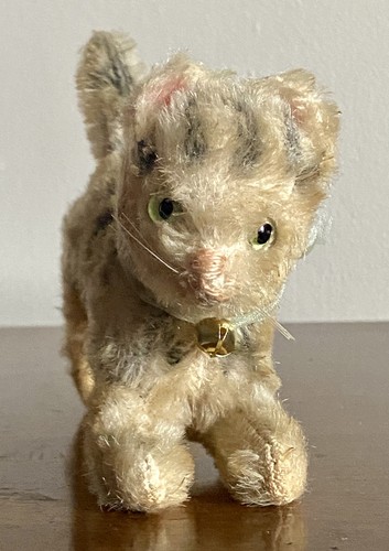 Steiff Small Antique Vintage Hermann Mohair Running Tabby Cat Too Cute!