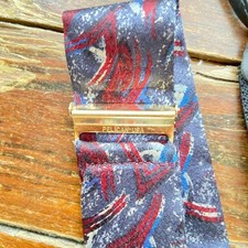 Vintage Pelican Blue Abstract Silk Braces Suspenders Leather Button On USA EUC