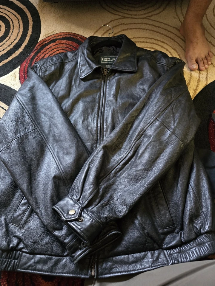 Croft & Barrow Chaqueta de Cuero Negra Cremallera Completa Hombre Grande Bombardero Acolchado Forrado Foto 2 de 4