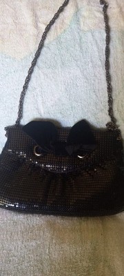 Talbots Mesh Chain Strap Shoulder Bag with Bow Accent Black