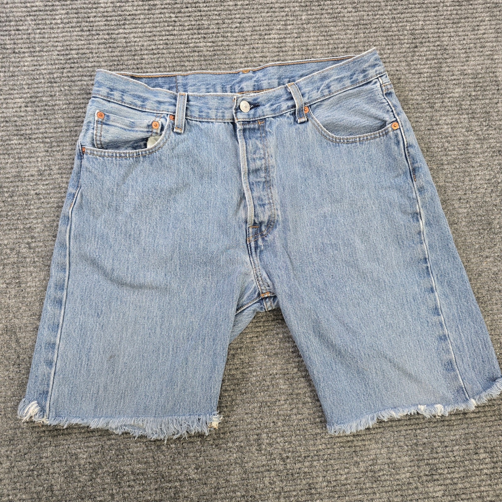 Levi's 501 Shorts Mens 34 Blue Button Fly Cutoff Raw Hem
