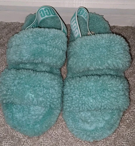 Sandali pantofole UGG logo OH FLUFFITA slide verdi donna taglia 8 1120876