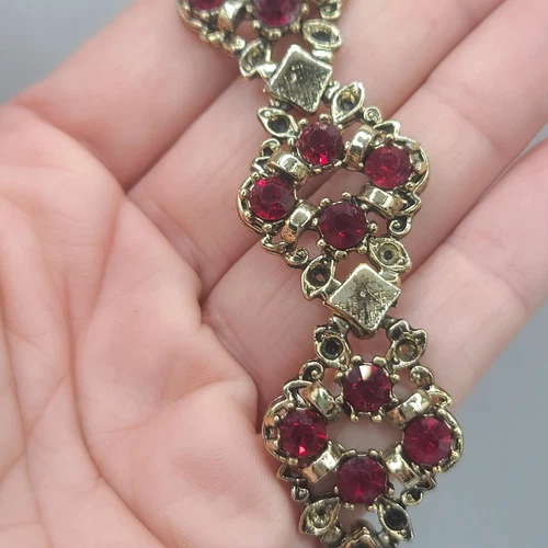 Red Rhinestone Bracelet 6.5" - Picture 11 of 16