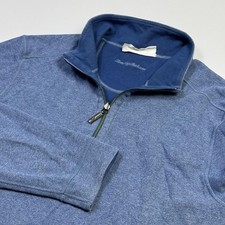 Tommy Bahama Sweater Mens XL Blue Reversible Quarter Zip Pullover Knit