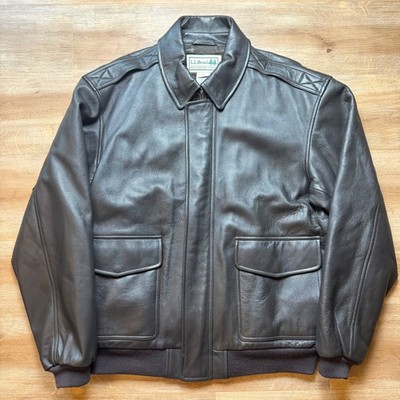 LL Bean Bomber Jacket Mens XXL Dark Brown Goatskin Leather Thinsulate Aviator