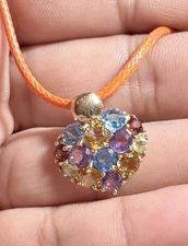 14k Multicolor Pendant Slide Stones  2.2G 14k 13stones Large  .63in 1.9mmB