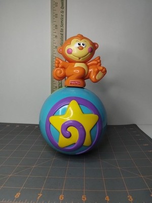 WORKING Fisher Price Go Baby Go! Crawl Along Monkey Talking Musical Ball W/BATTS