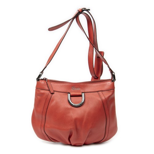 Gucci Red Small D-Ring Messenger Shoulder Bag Grained Calfskin Leather