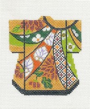 Obi Sash Petite Japanese Kimono handpainted Needlepoint Canvas Ornament by LEE