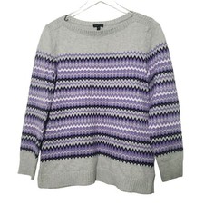 Talbots Fair Isle Nordic Sweater Womens Size Medium Gray Purple Knit Pullover