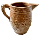 Antique 1935 McCoy Pottery Waterlily Pitcher Pumpkin Lotus Fish Handle CHIP