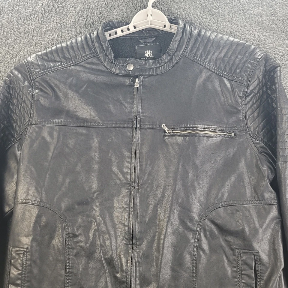 Chaqueta de Motocicleta Rock & Republic Cuero Negro Para Hombre 2XL Imitación Cremallera Completa Motociclista Foto 3 de 4