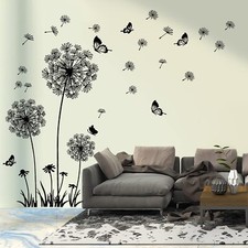 Dandelion Butterfly Wall Stickers Peel and Stick Vintage Floral Art DIY Decals