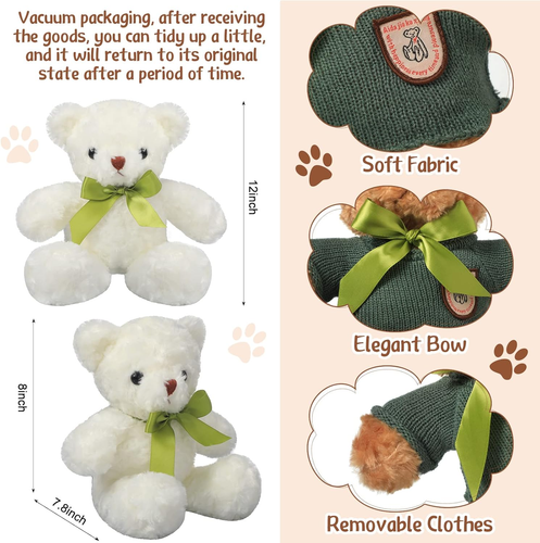 12 Set Bear Stuffed Animal with Removable 12 Inch Cute Bears Soft Plush Toy Gift - Picture 3 of 7