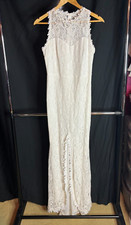 Sleeveless White Lace Sweetheart Maxi Wiggle Pencil Dress Bridal Gown Wedding M