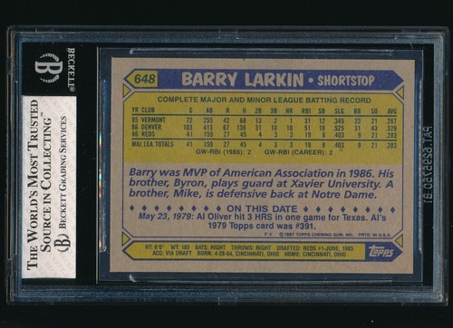 1987 Topps rookie #648 Barry Larkin RC BGS 8 - Picture 2 of 2