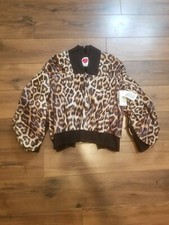 House Of Fluff Coat Rrp$650 Size S-m Leopard Bomber Jacket Made In Usa