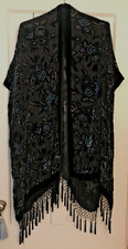 Exquisite 43" Long Beaded Fringed Burnout Silk Velvet Evening Open Cardigan