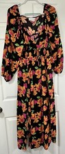 ASOS Dress Women's Sz 14 Black Multicolor Floral V Neck 2 Front Slits Vibrant