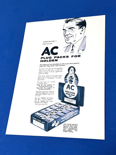 <!--F#f_0-->1958 NASCO HOLDEN ADVERTISEMENT AC SPARK PLUGS 48 46.5 GREY MOTOR FJ FE FC 48<!--F/-->