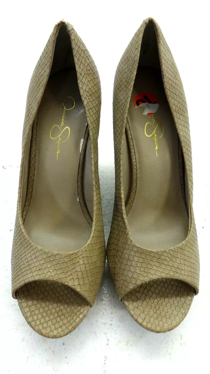 JESSICA SIMPSON WOMENS TAUPE KAPRIX OPEN TOE PUMPS SIZE 10B US
